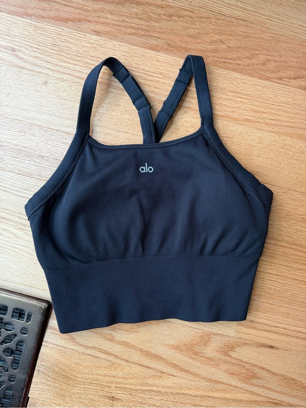 Alo Yoga Seamless Ribbed Favorite Bra Tank Black Built In Bra